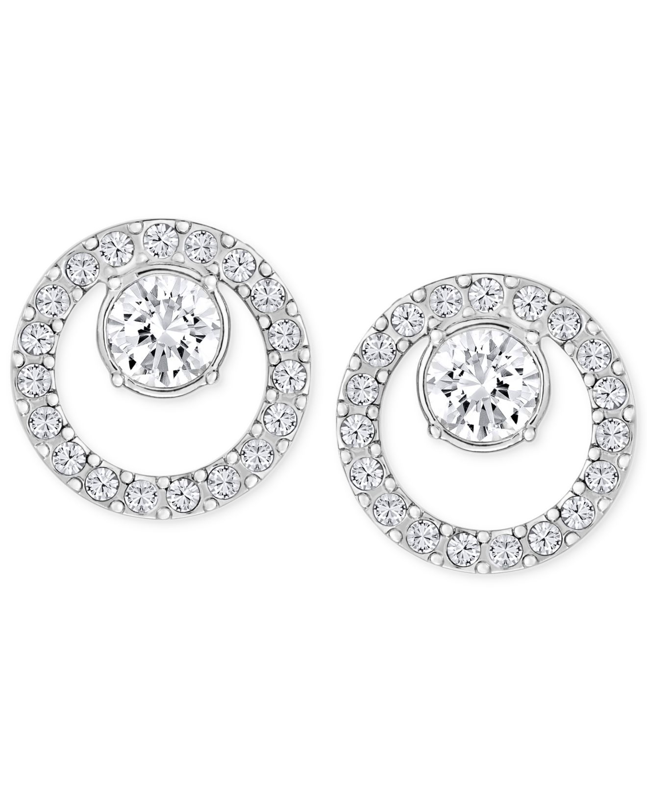 Swarovski Pave Circle And Crystal Stud Earrings in Silver Lyst