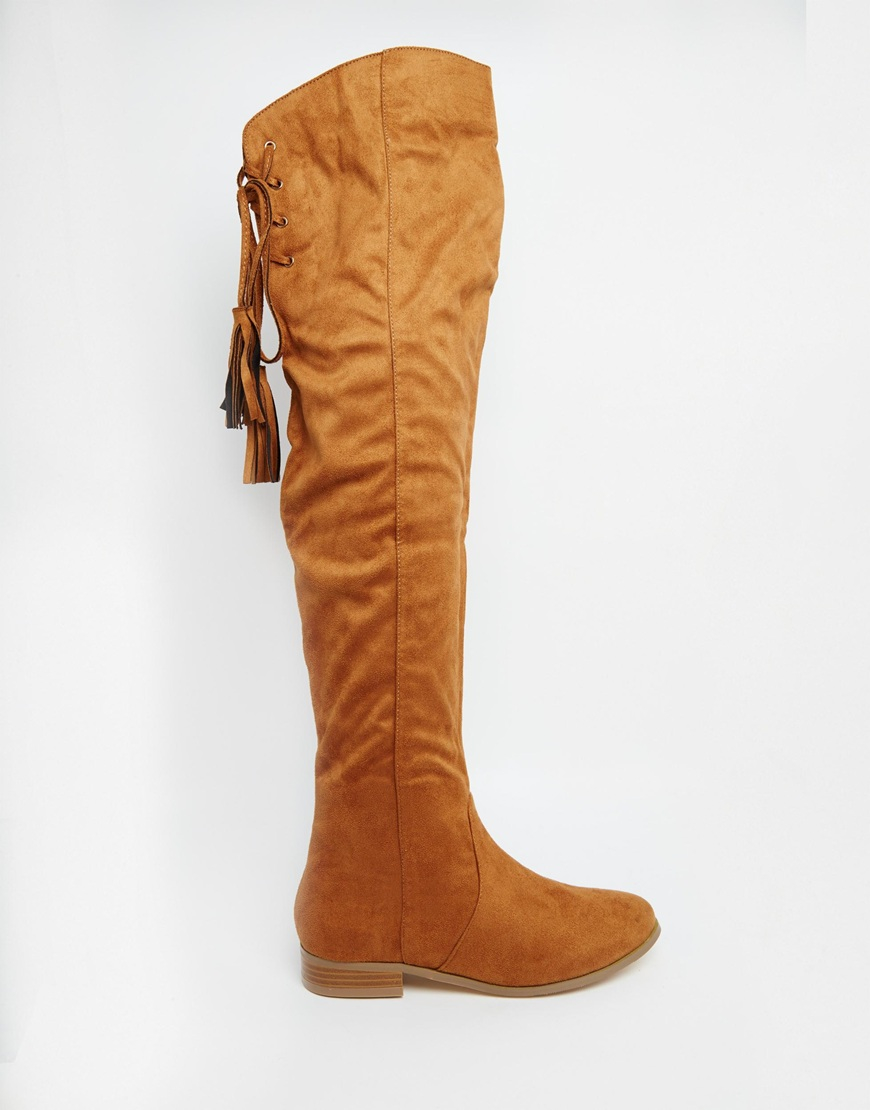 tan flat knee boots