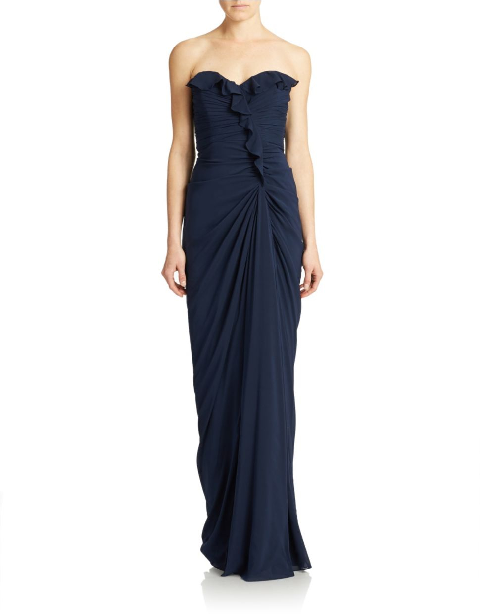 badgley mischka blue strapless ruffle evening gown product 1 25834663 0 026403384 normal