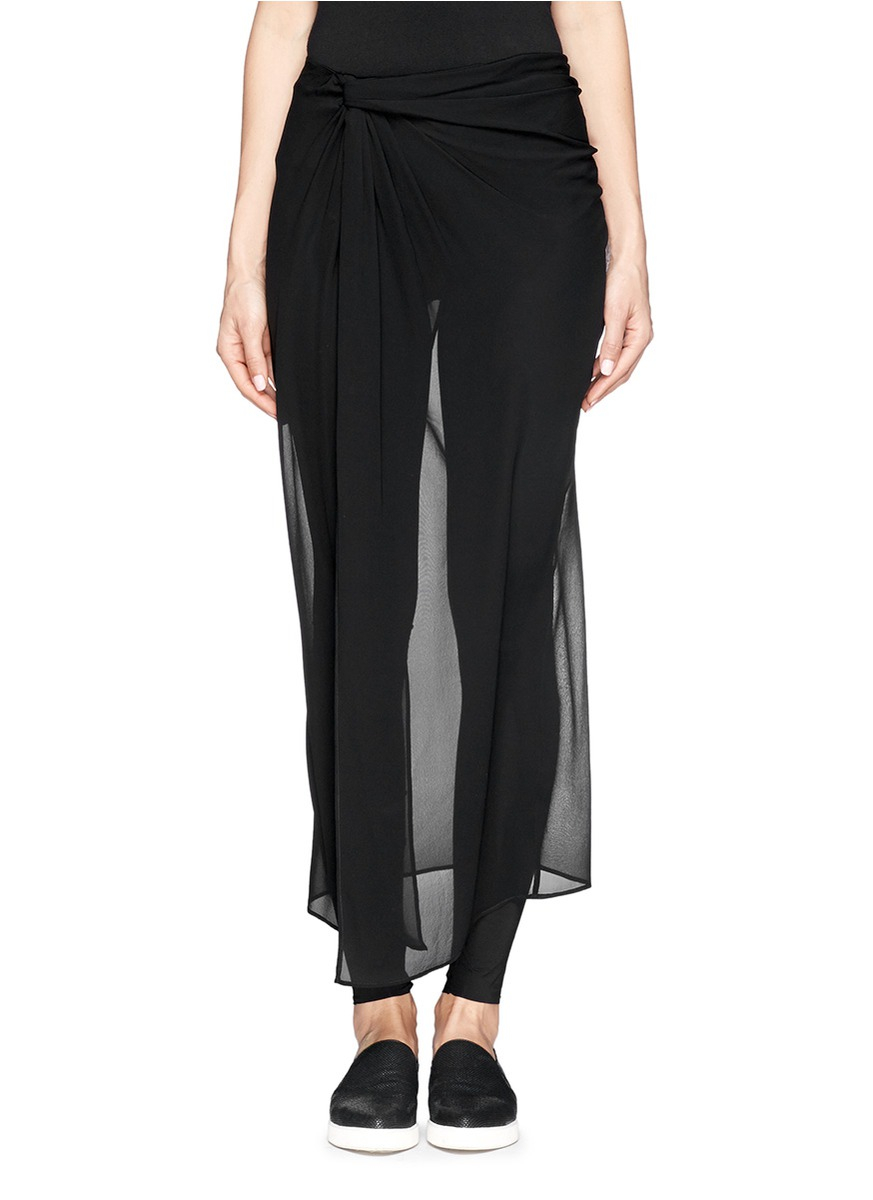 Lyst - Edition10 Asymmetric Silk Chiffon Skirt With Leggings in Black