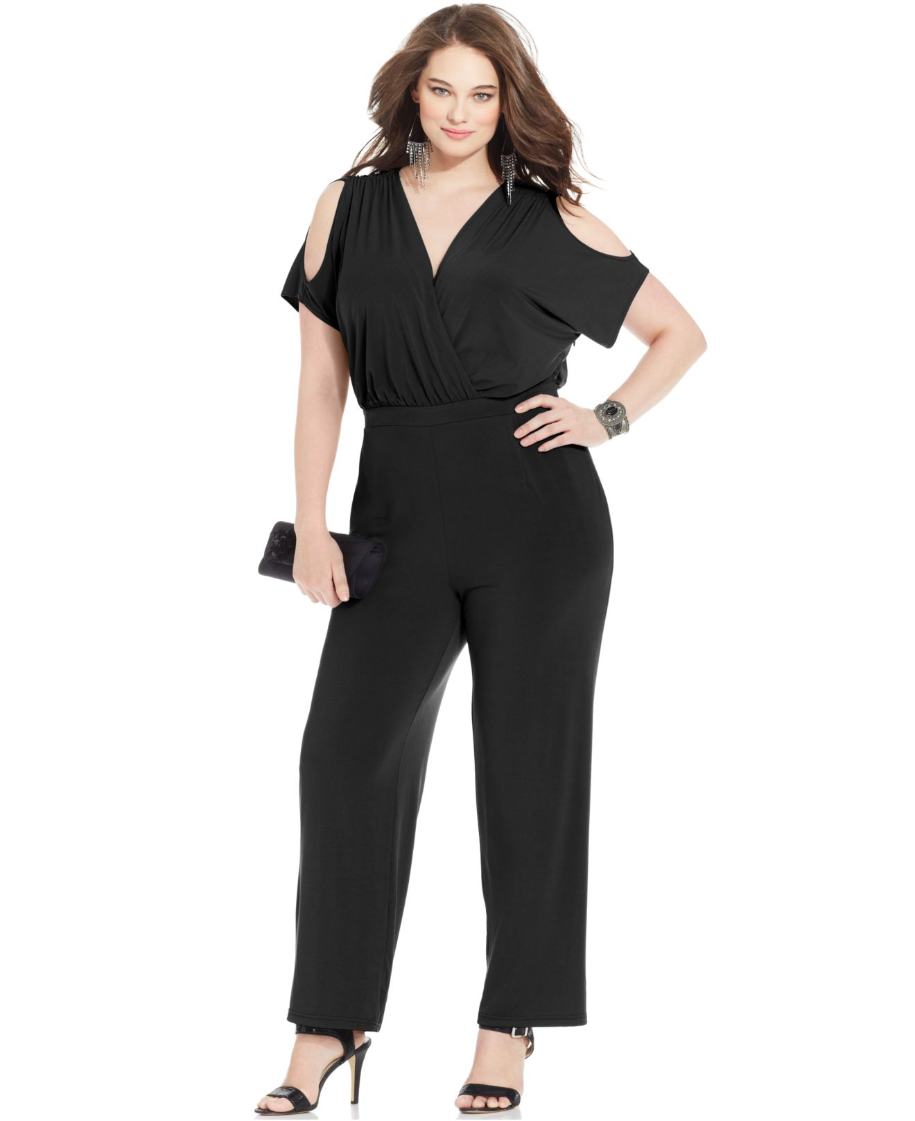plus size cold shoulder jumpsuit