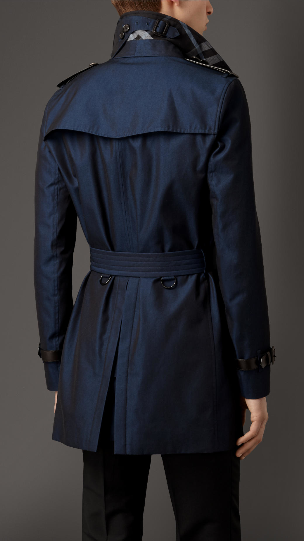 Burberry Leather Detail Cotton Gabardine Trench Coat in Blue for Men - Lyst