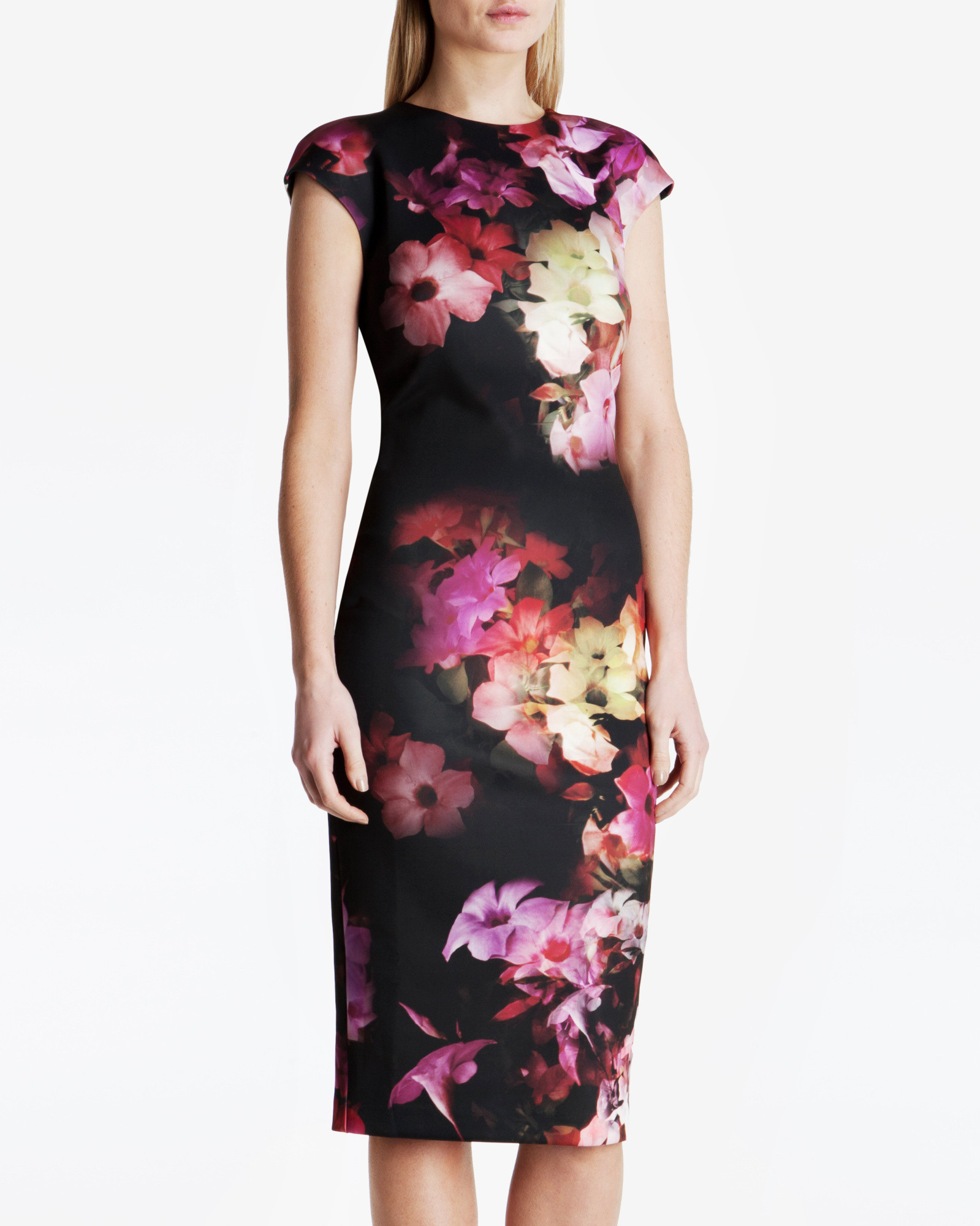 Ted Baker Cascading Floral Midi Dress in Purple | Lyst