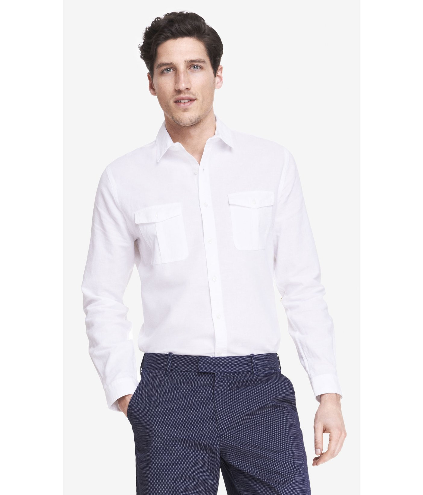 Express Linen-Cotton Two Pocket Shirt in White for Men - Lyst