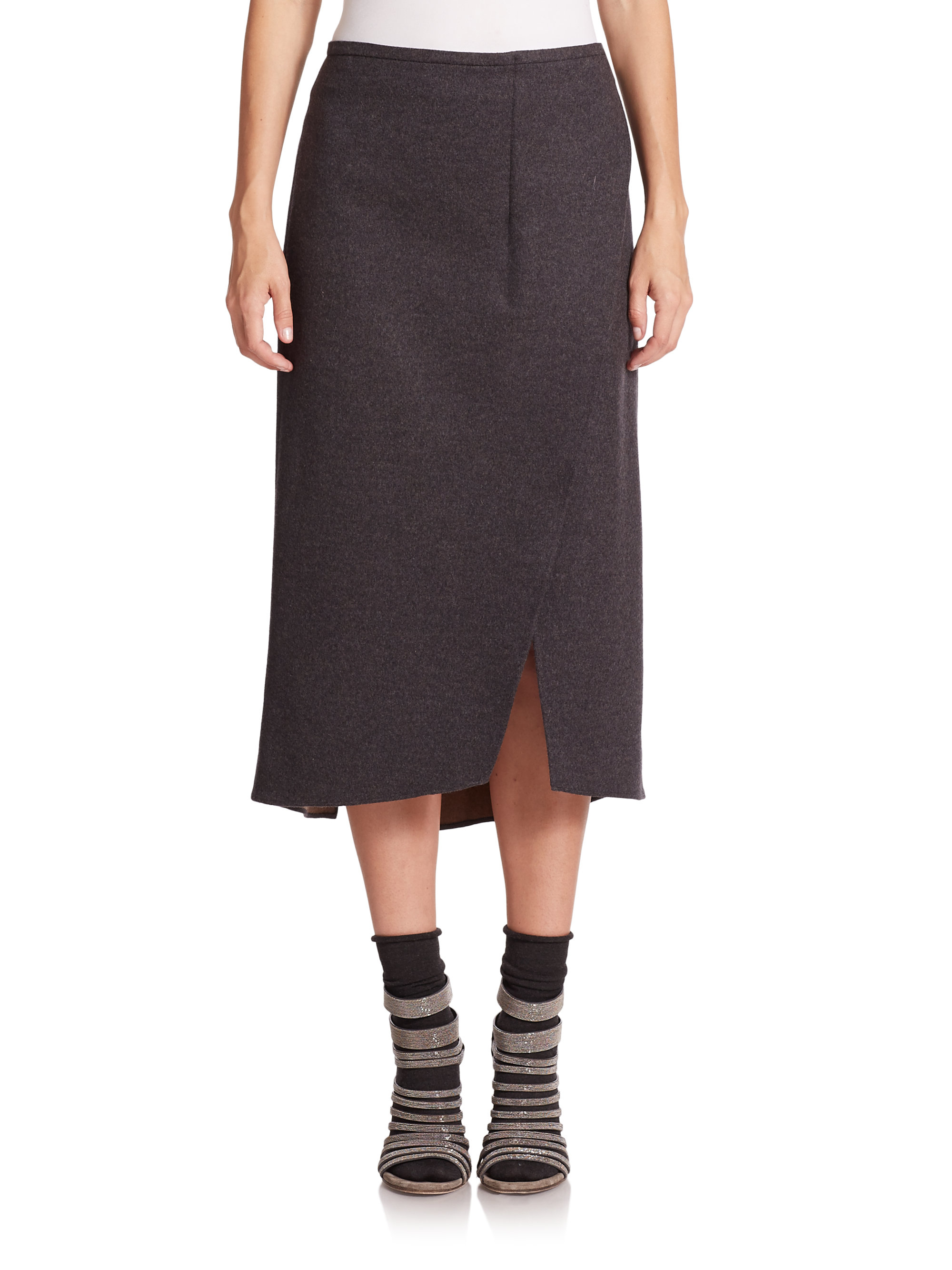 Lyst - Brunello Cucinelli Double-faced Wool/cashmere Slit Pencil Skirt ...
