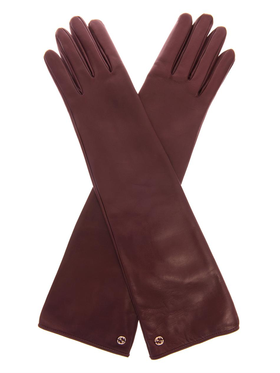 burgundy long gloves
