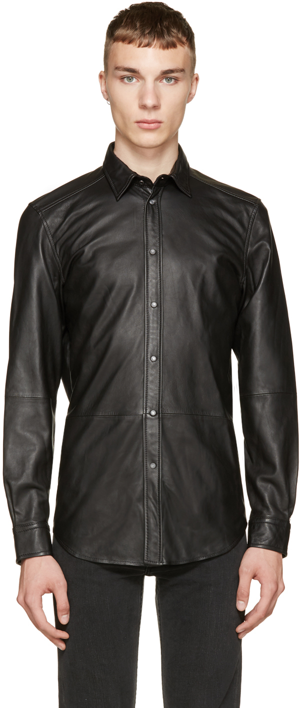 Lyst - Diesel Black Leather Shirt in Black for Men