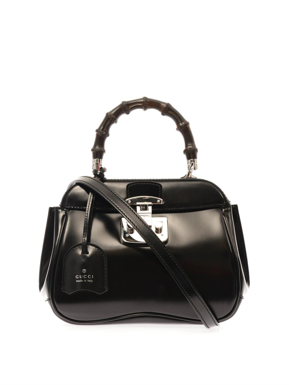 Gucci Lady Lock Mini Leather And Bamboo Bag in Black | Lyst