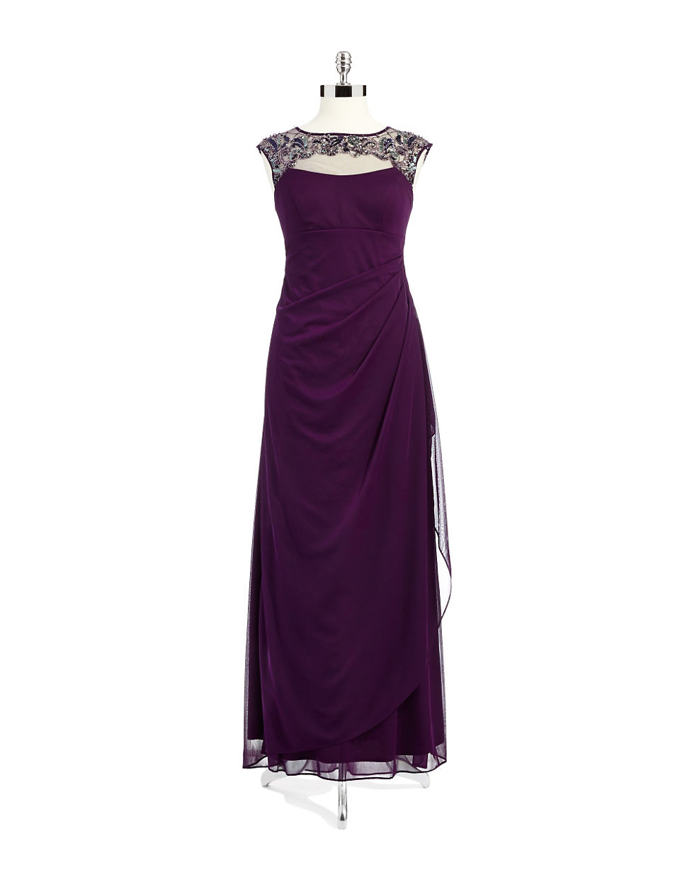 xscape caviar beaded illusion gown
