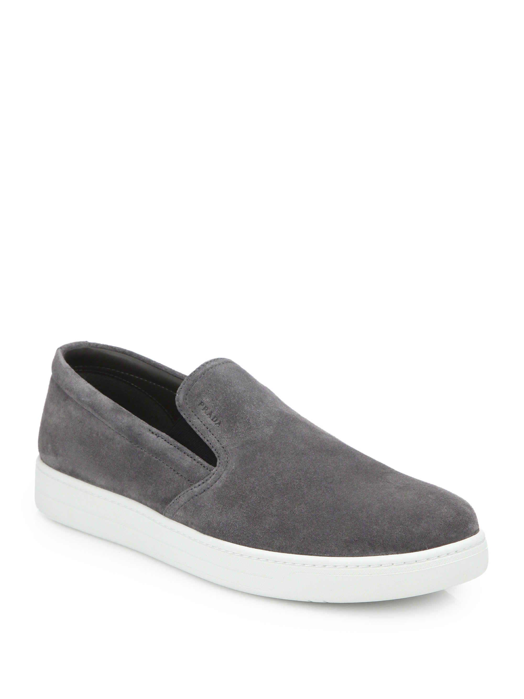 Prada Suede Slip-on Sneakers in Gray for Men (grey) | Lyst