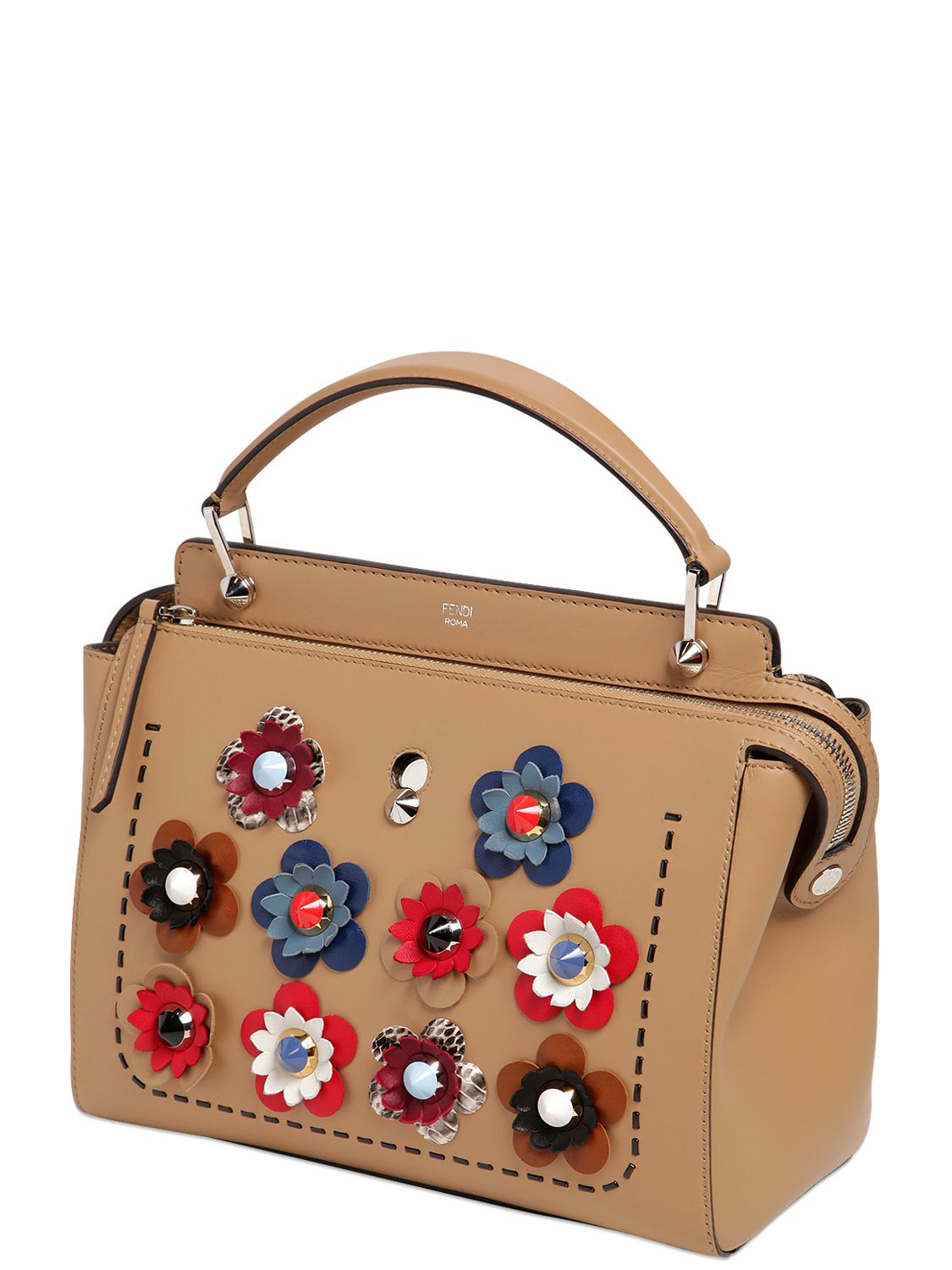 Fendi .com Flower Appliqués Leather Bag in Beige (Natural) - Lyst