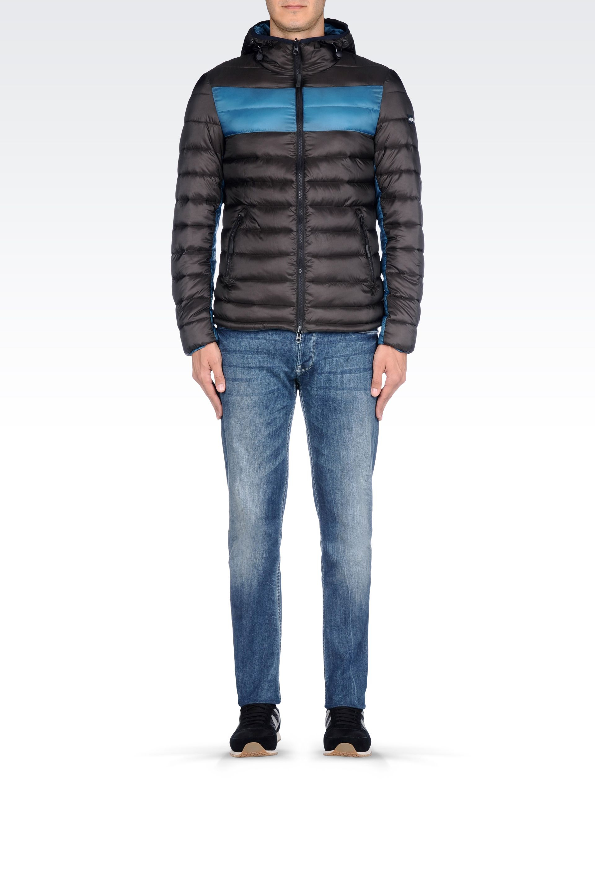 Armani jeans Reversible Hooded Down Jacket In Technical Fabric in Blue