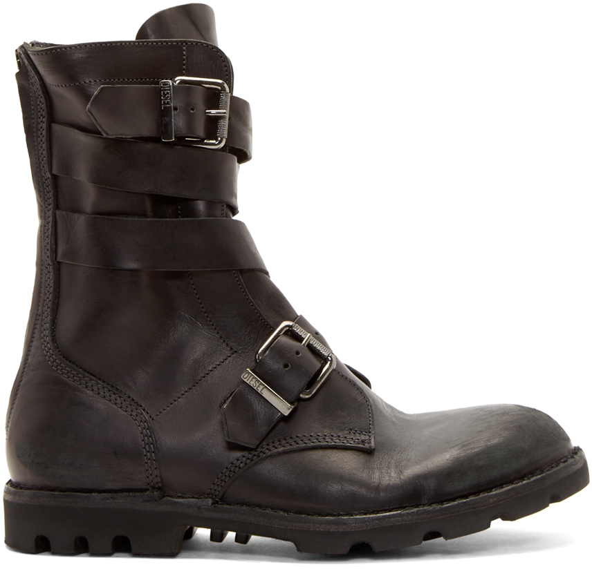 DIESEL Black Leather Boots Men | Lyst