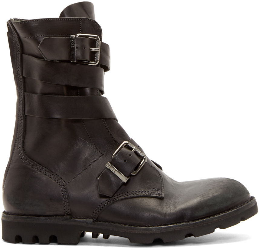 DIESEL Black Leather D-tankker Boots for Men | Lyst