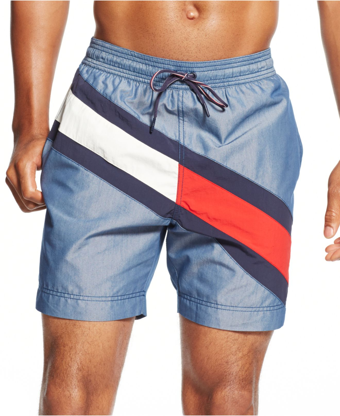 Tommy Hilfiger Logo Stripe Swim Trunks in mg Blue (Blue) for Men Lyst