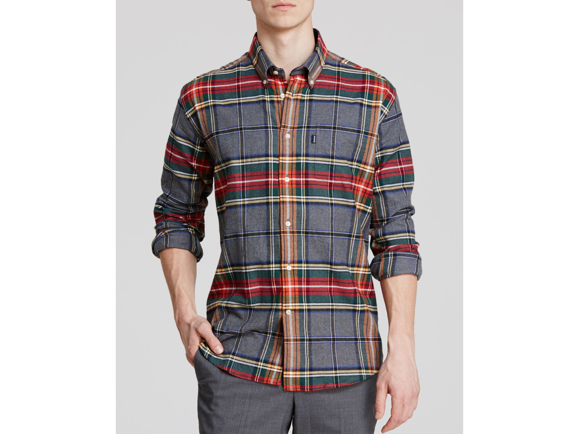 Barbour Castlebay Plaid Button Down Shirt in Grey Marl (Gray) for Men Lyst