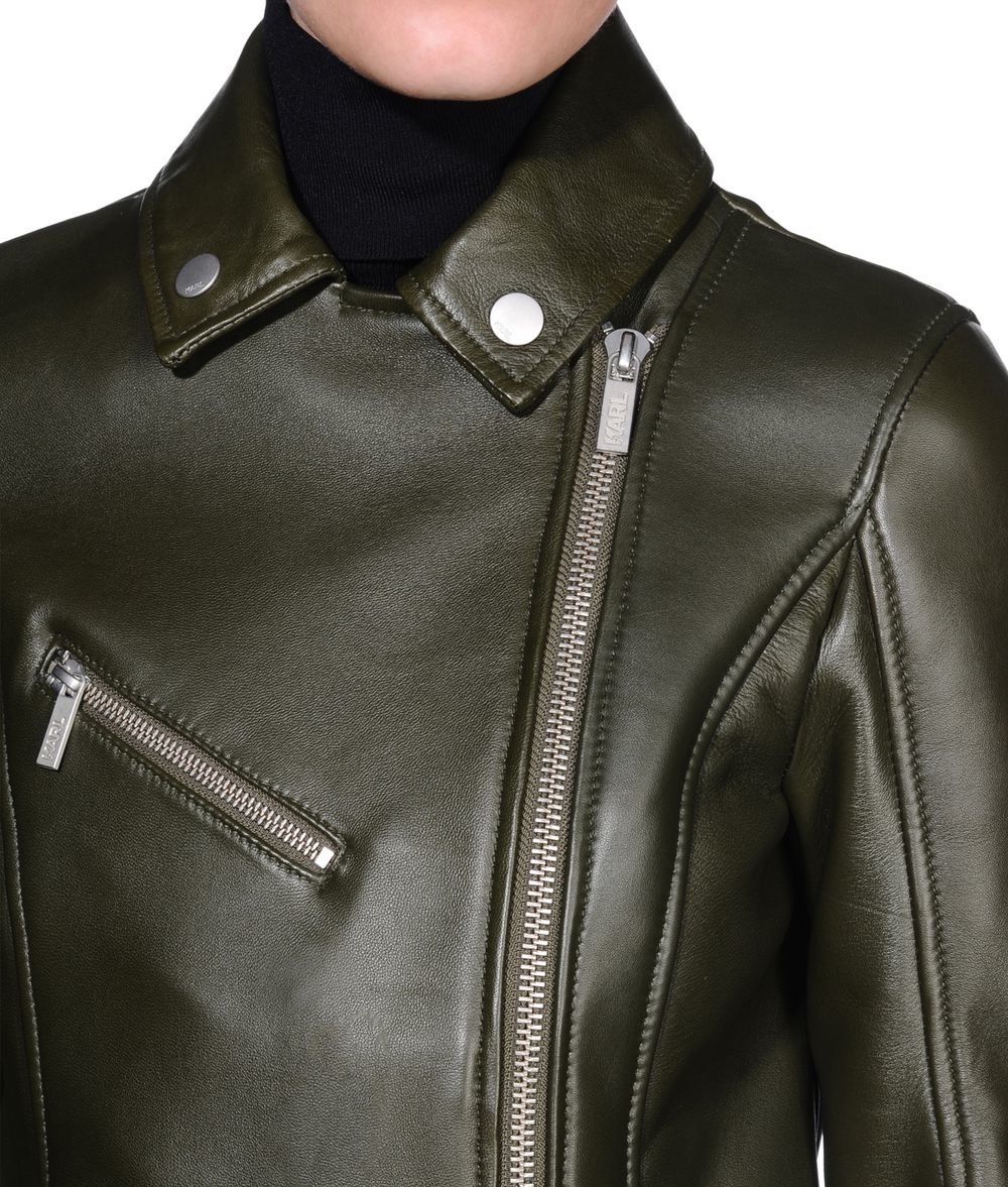 Lyst Karl Lagerfeld Odina Leather Biker Jacket In Green Gallery