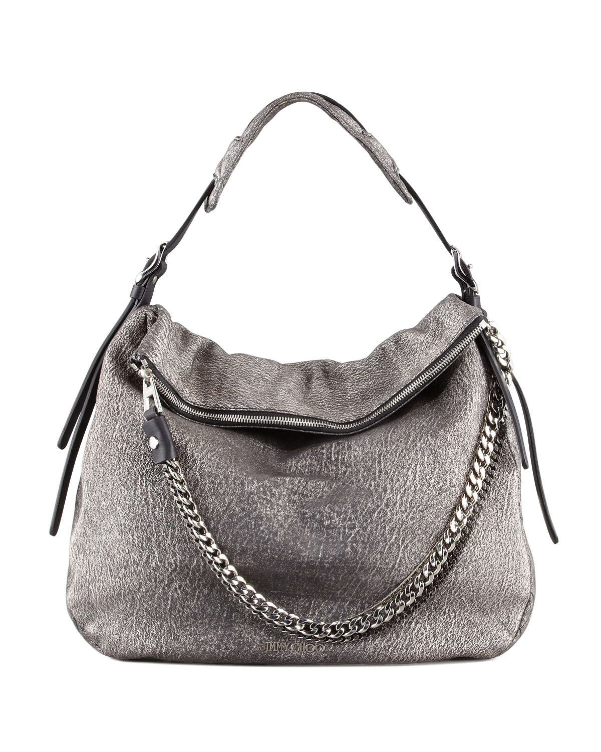Lyst Jimmy Choo Boho Metallic Hobo Bag Platinum In Gray Gallery
