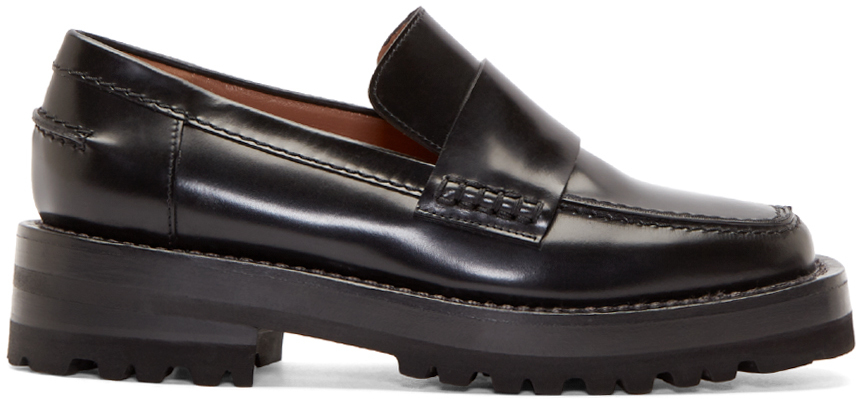 black leather platform loafers