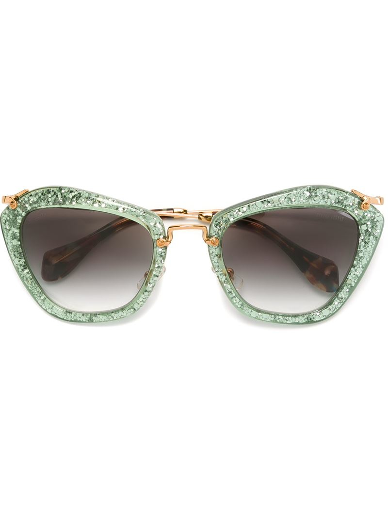 Miu Miu 'noir' Glitter Sunglasses in Green | Lyst