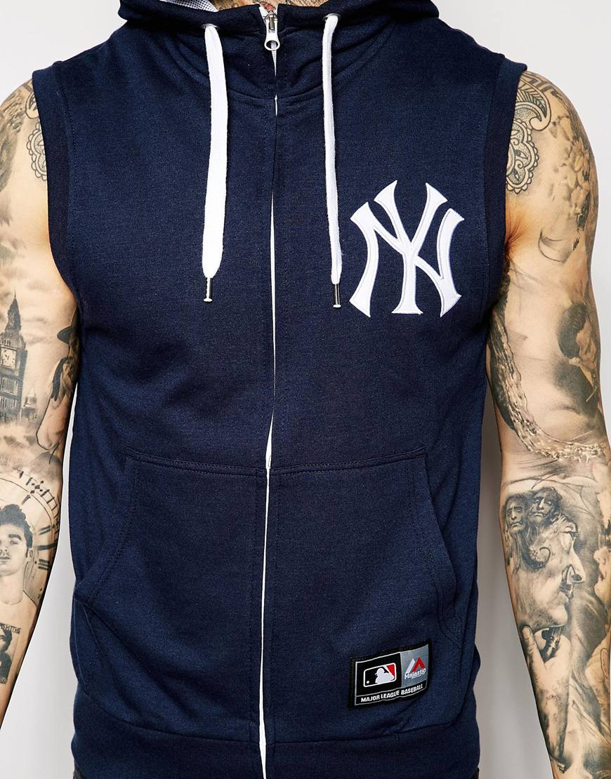 Majestic New York Yankees Zip Up Sleeveless Hoodie in Blue for Men