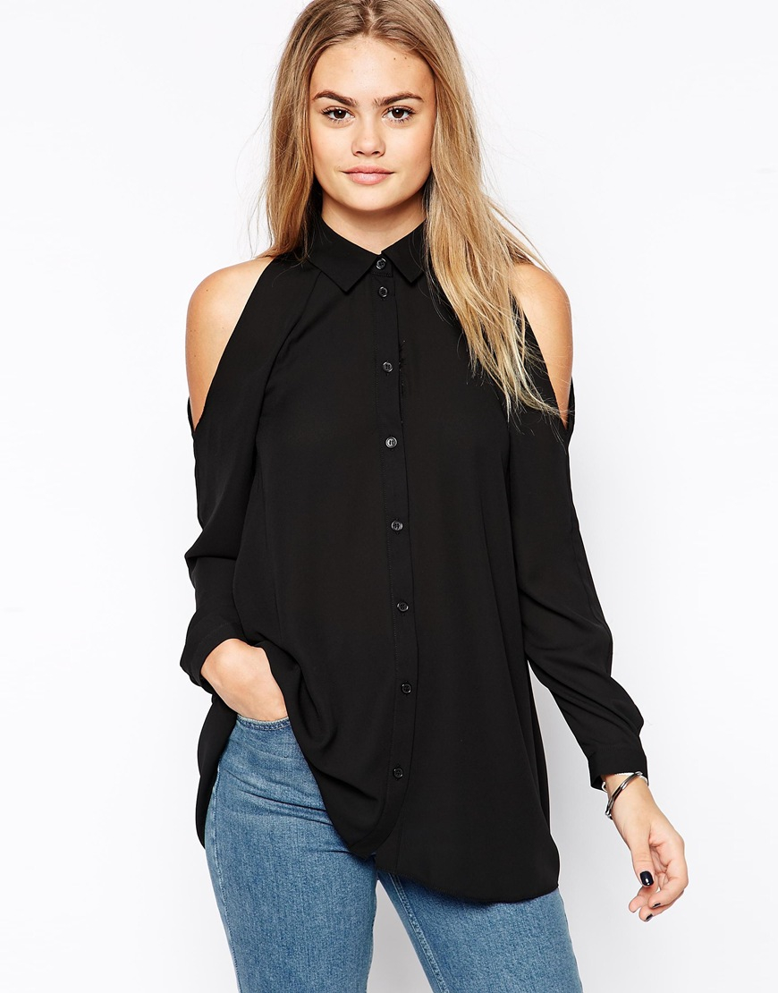 black cold shoulder shirt
