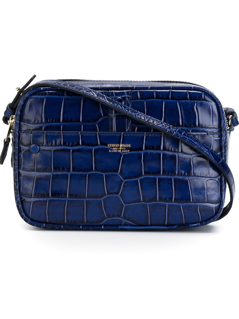 Giorgio Armani Crocodile Skin Effect Shoulder Bag in Blue