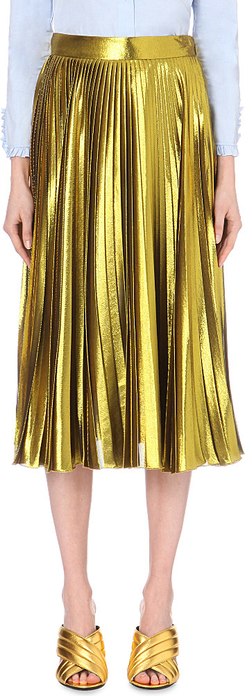 Gucci Silk Pleated Skirt in Gold (Metallic) - Lyst