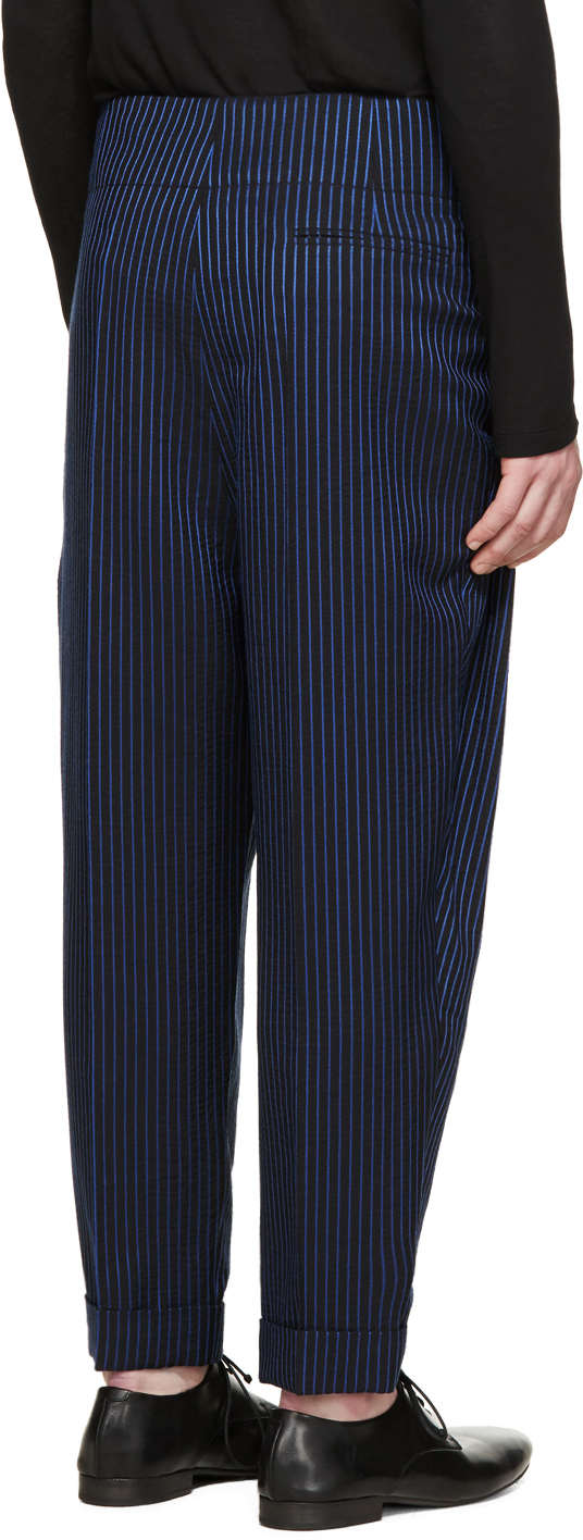 blue white striped trousers