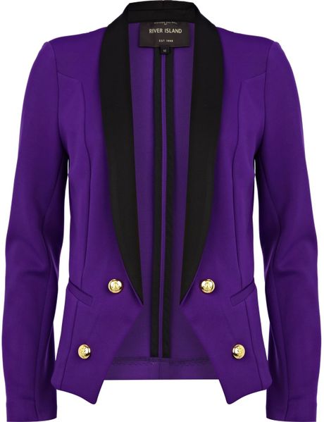 River Island Bright Purple Contrast Collar Tux Blazer in Purple for Men ...