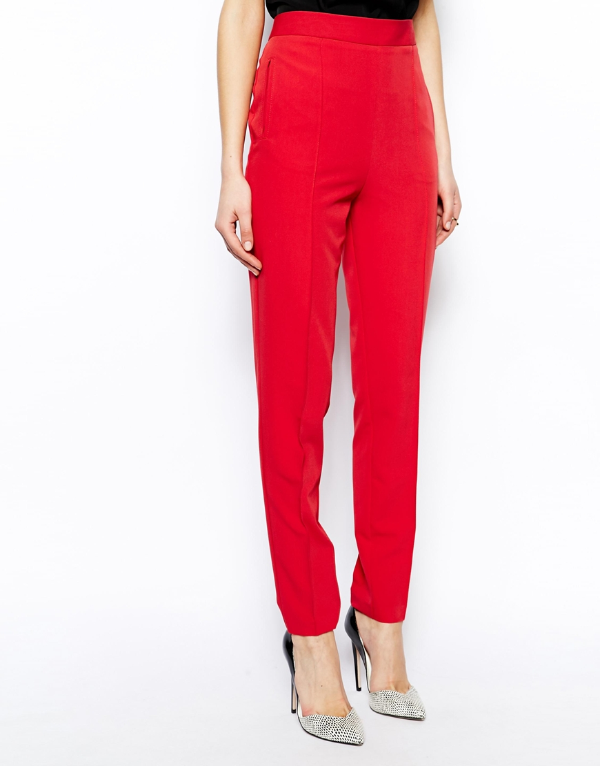 red trousers high waisted