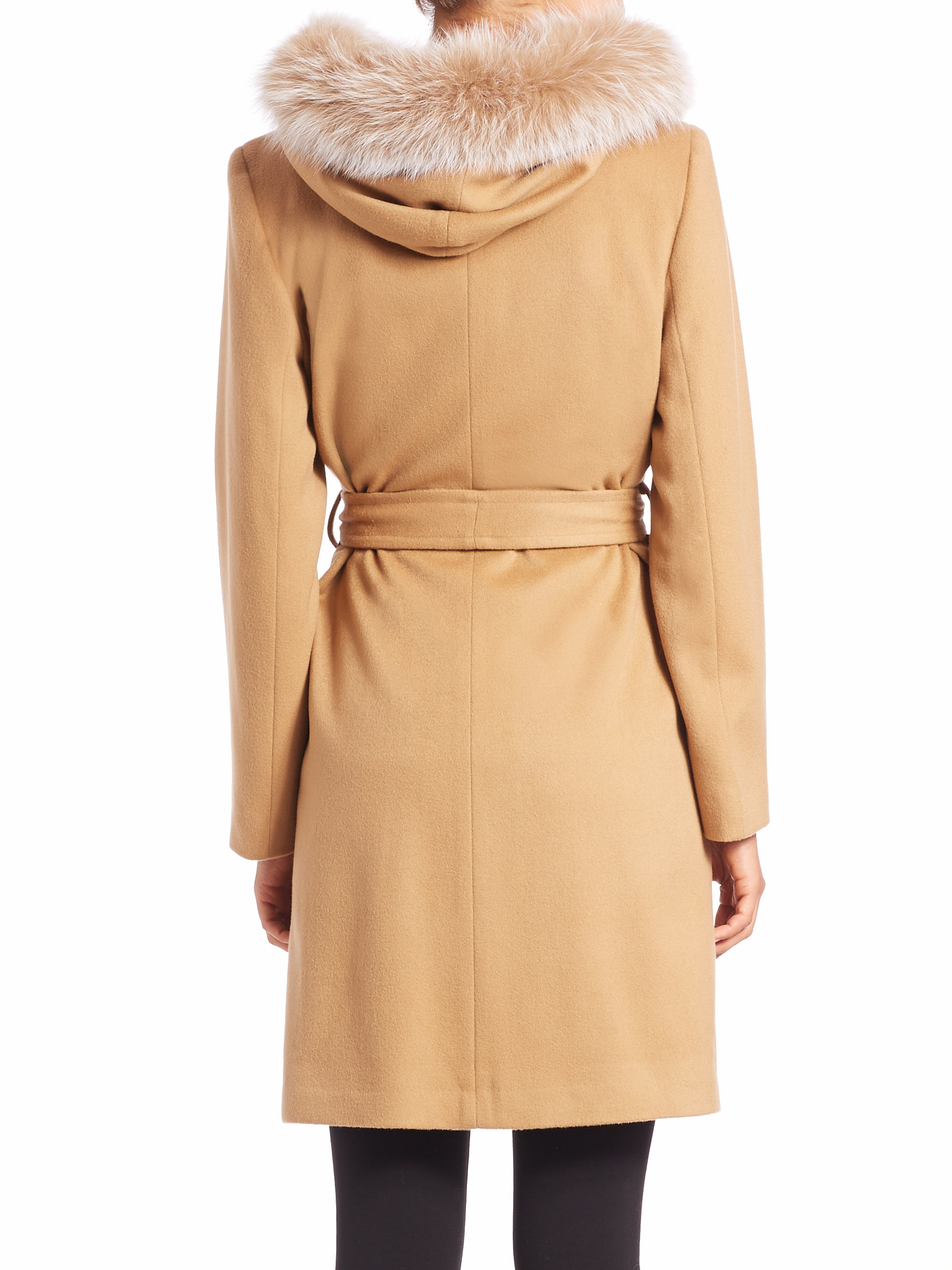 Sofia Cashmere Wool & Cashmere Furtrimmed Hooded Short Wrap Coat in
