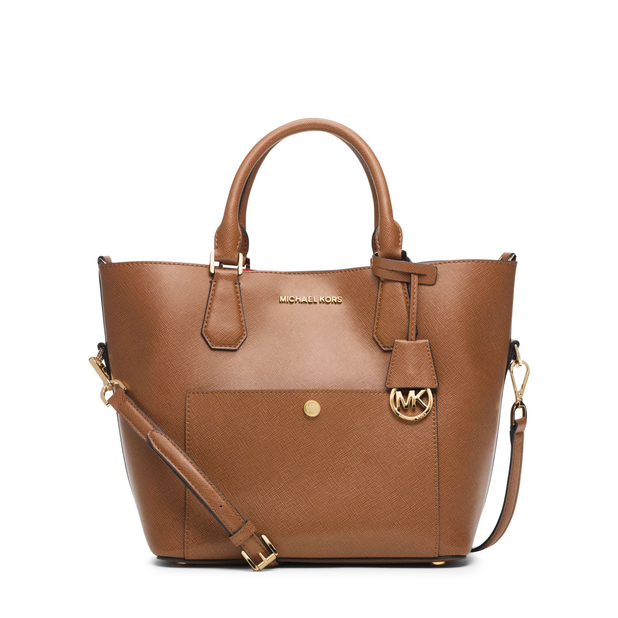 Michael Kors Greenwich Large Saffiano Leather Satchel in Brown - Lyst