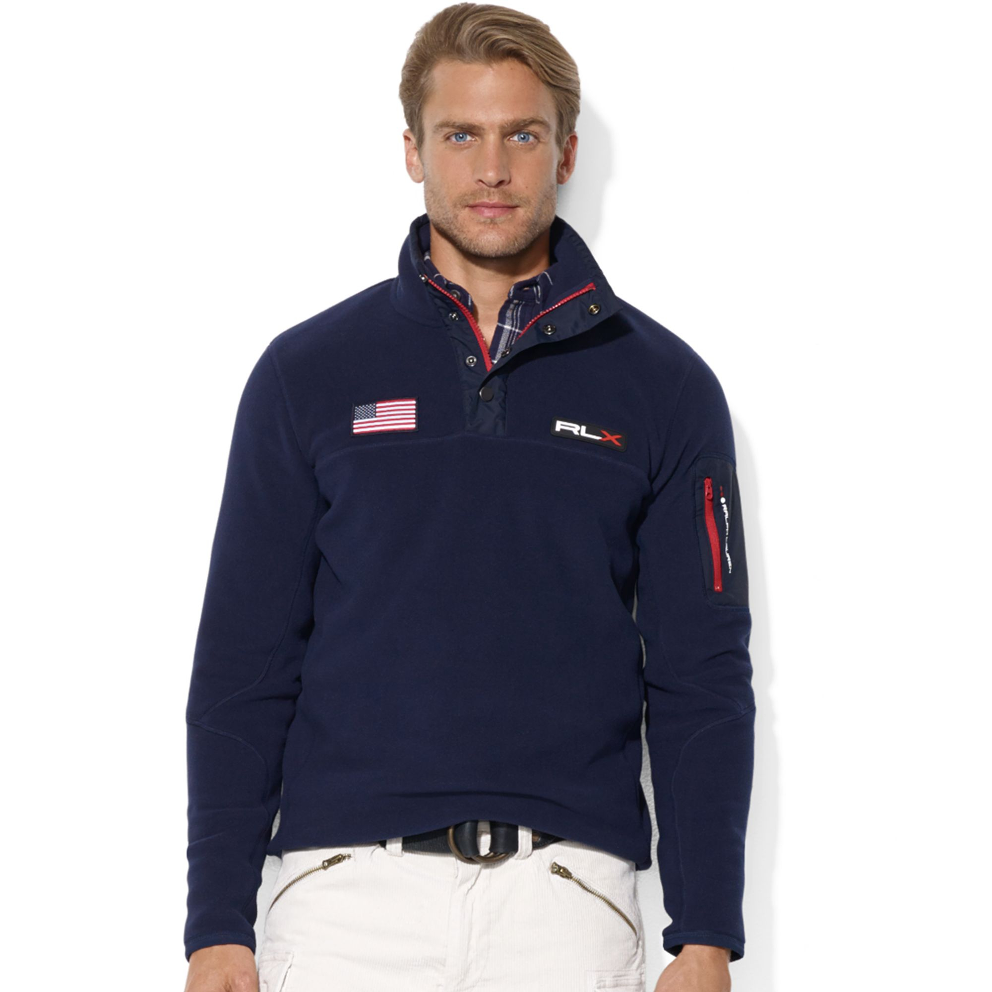 Download Lyst - Ralph Lauren Usa Polar Mock Neck Fleece Jacket in ...