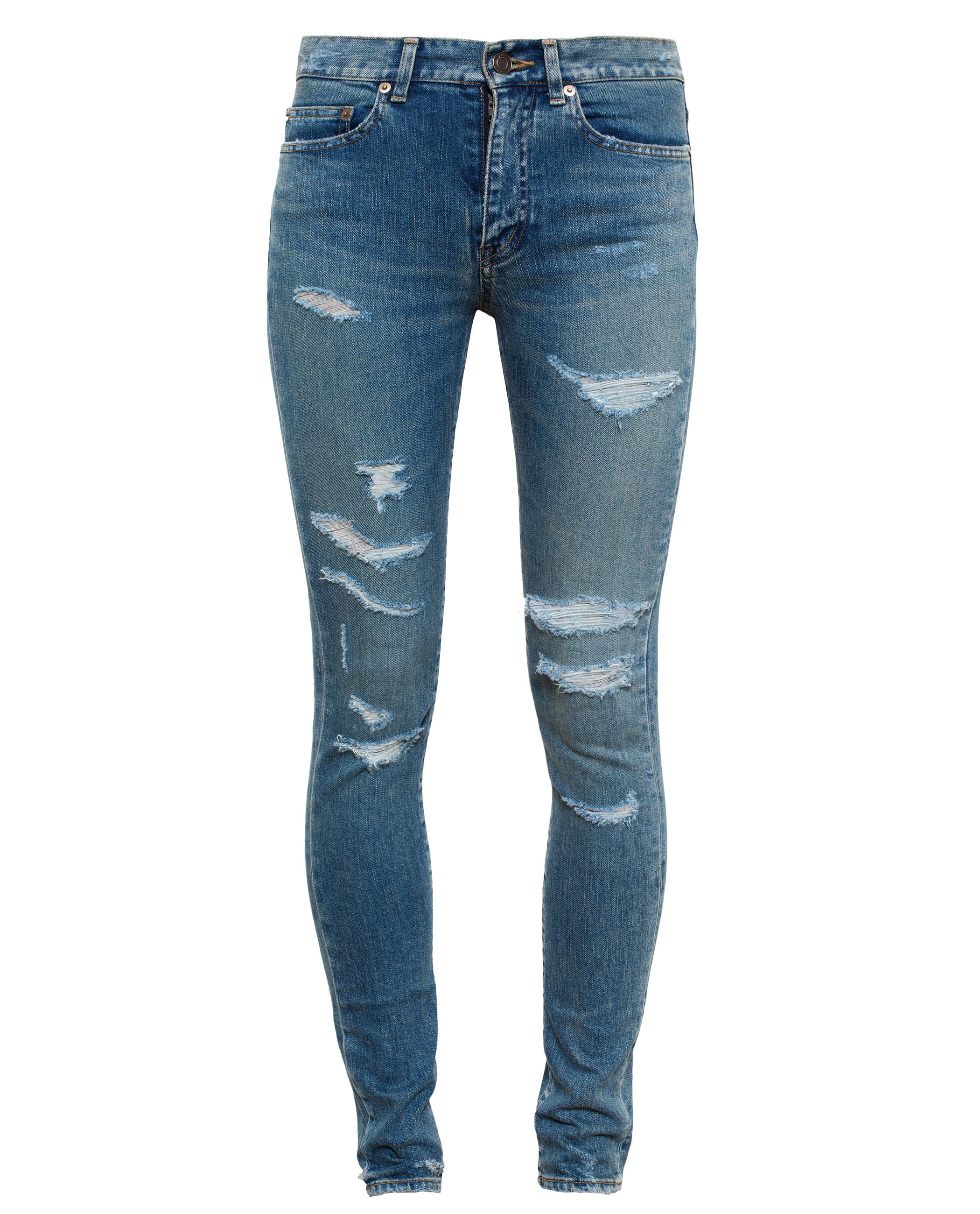 Saint Laurent Denim Distressed Jeans in Denim (Blue) - Lyst