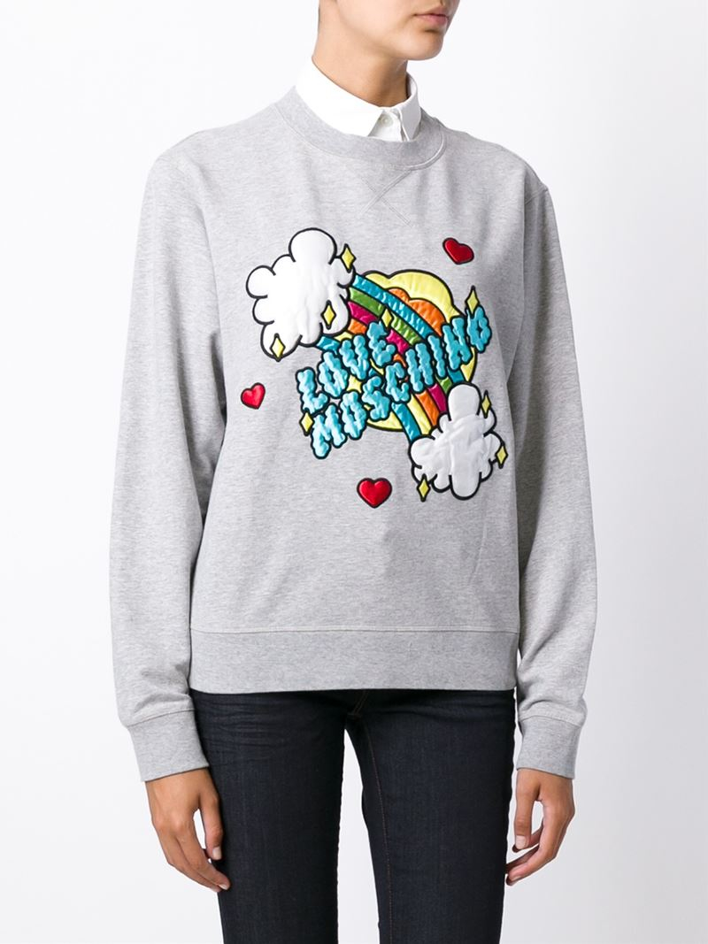 Lyst - Love Moschino Rainbow Appliqué Sweatshirt in Gray