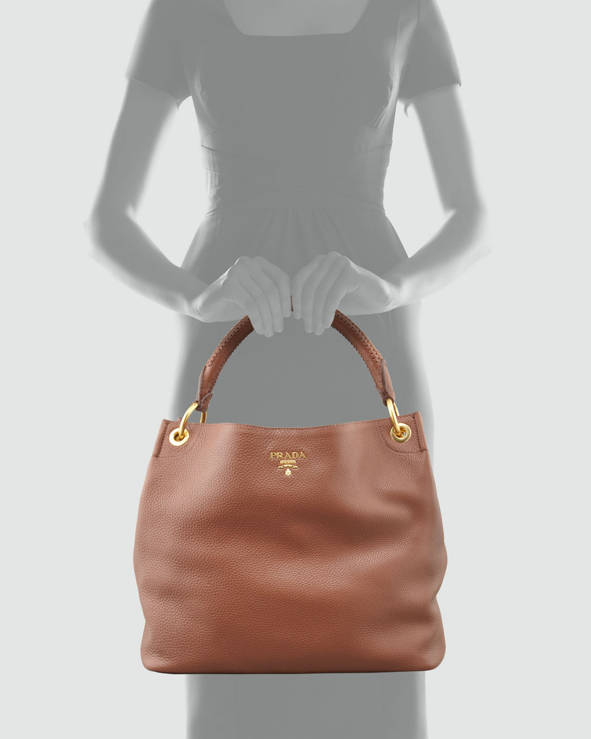 prada small handbags - Prada Daino Woven-Handle Hobo Bag in Brown | Lyst