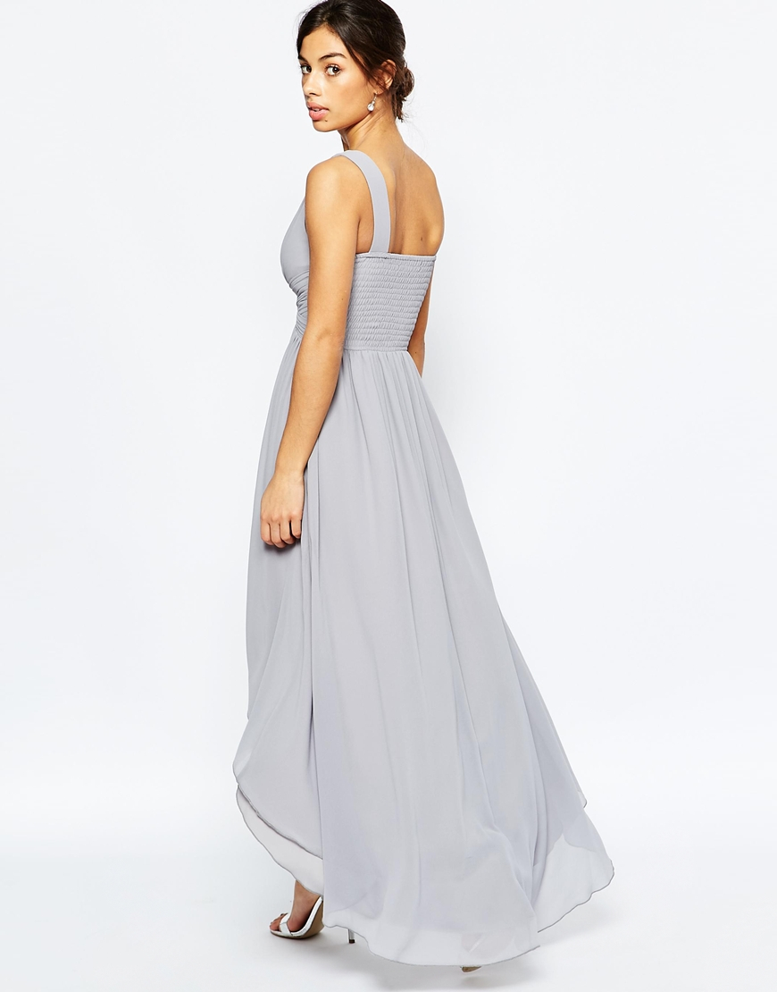 grey chiffon embellished maxi dress