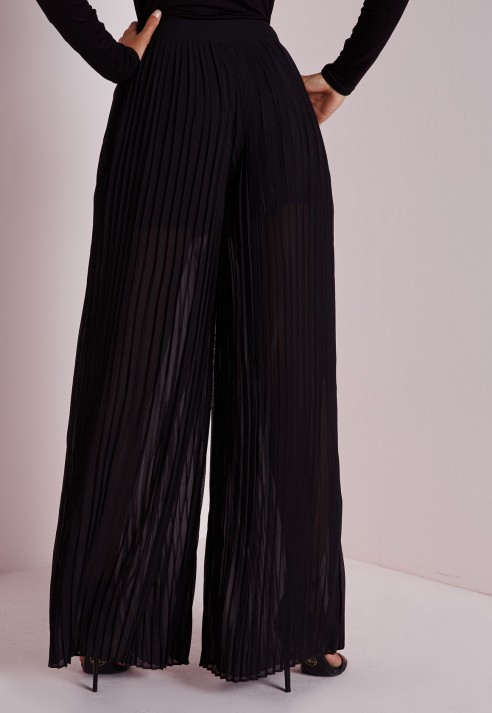 black pleated wide leg trousers