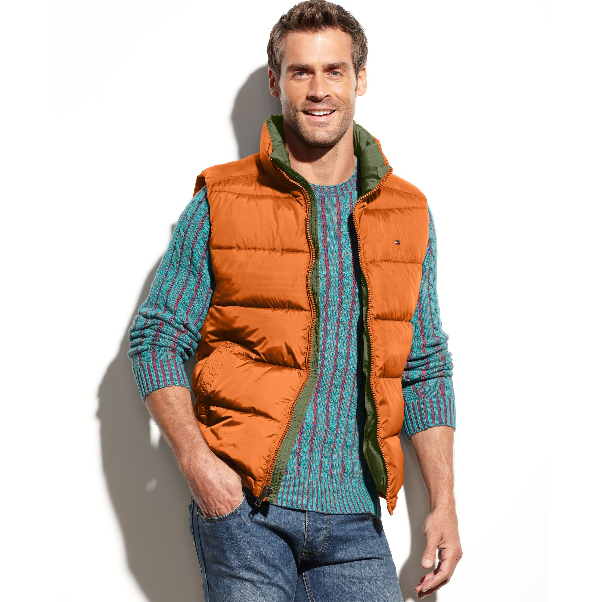 Tommy Hilfiger Puffer Vest in Orange for Men | Lyst