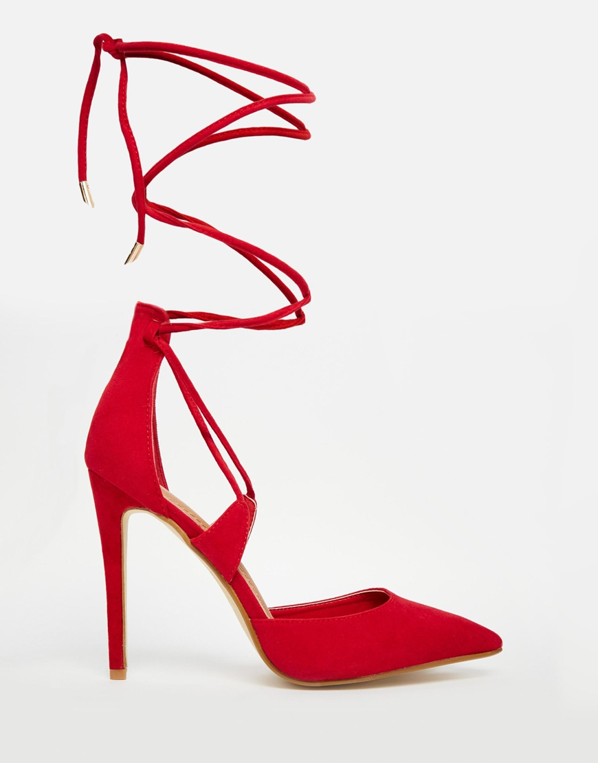 public desire red lace up heels