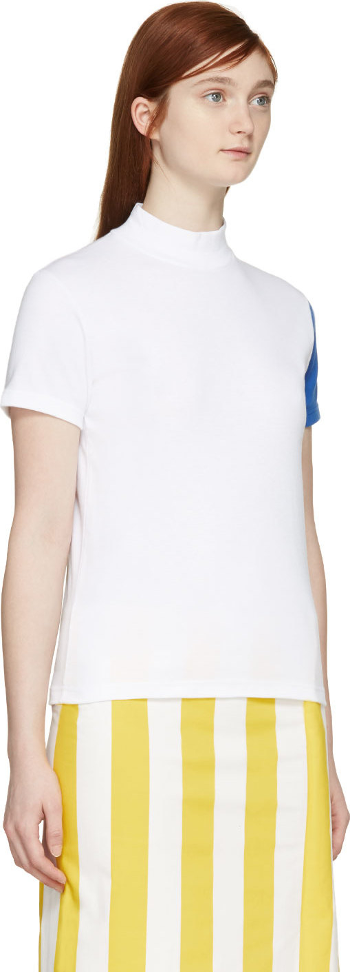 Jacquemus White And Electric Blue High Collar T_Shirt in White | Lyst