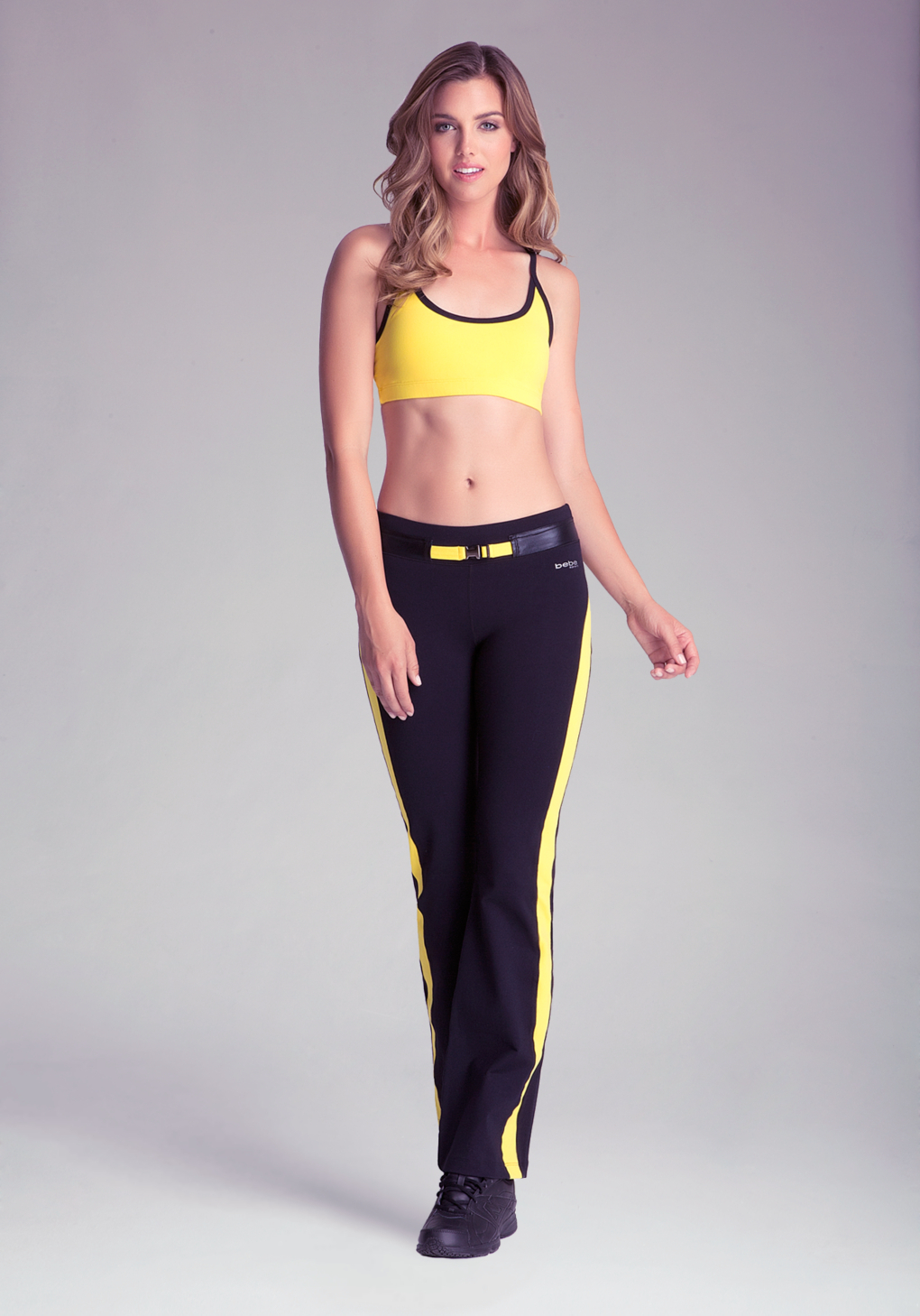 Bebe Sport Racerback Bra In Dandelion Yellow Lyst