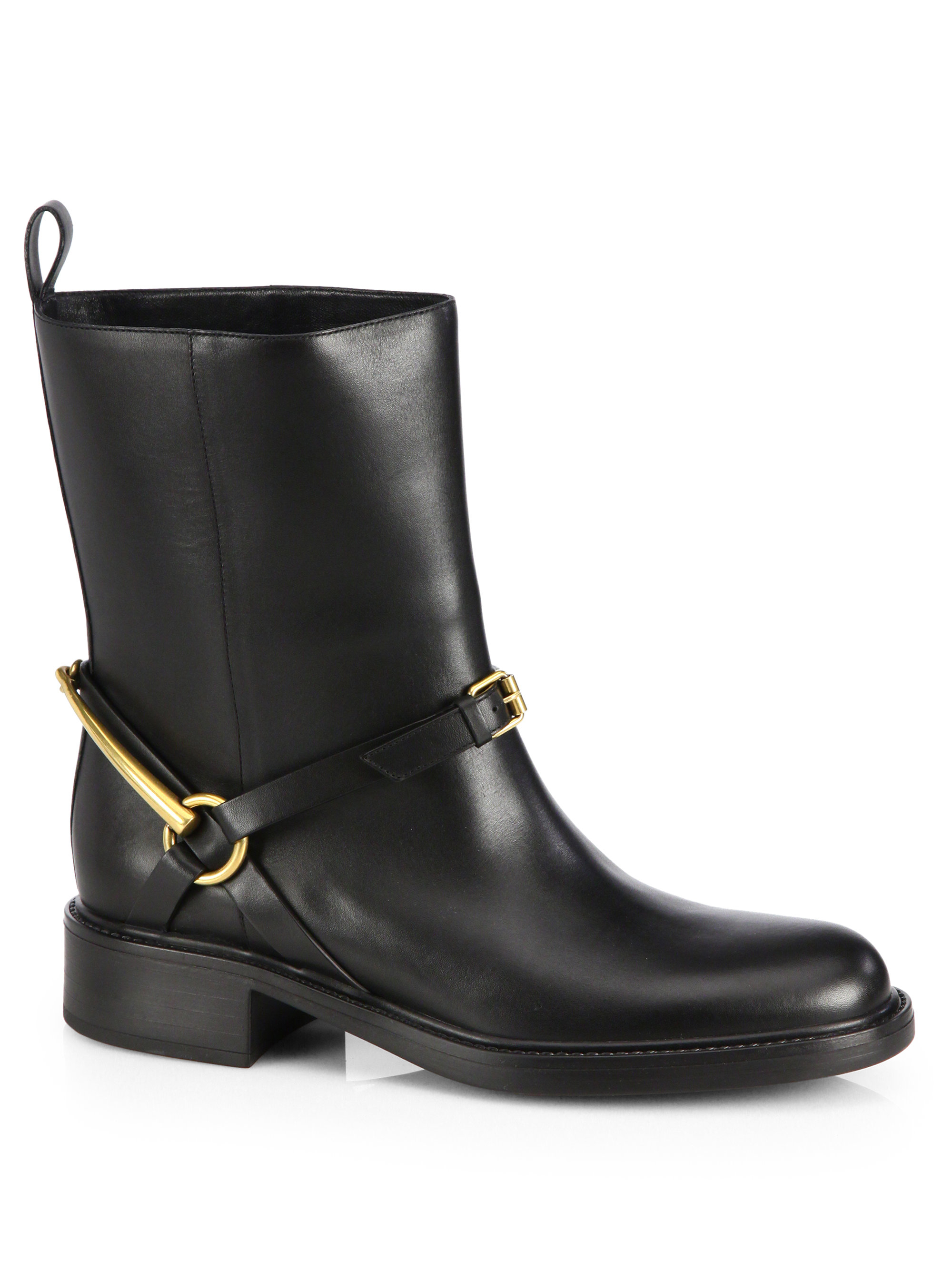 Gucci Tess Leather Horsebit Ankle Boots in Black Lyst