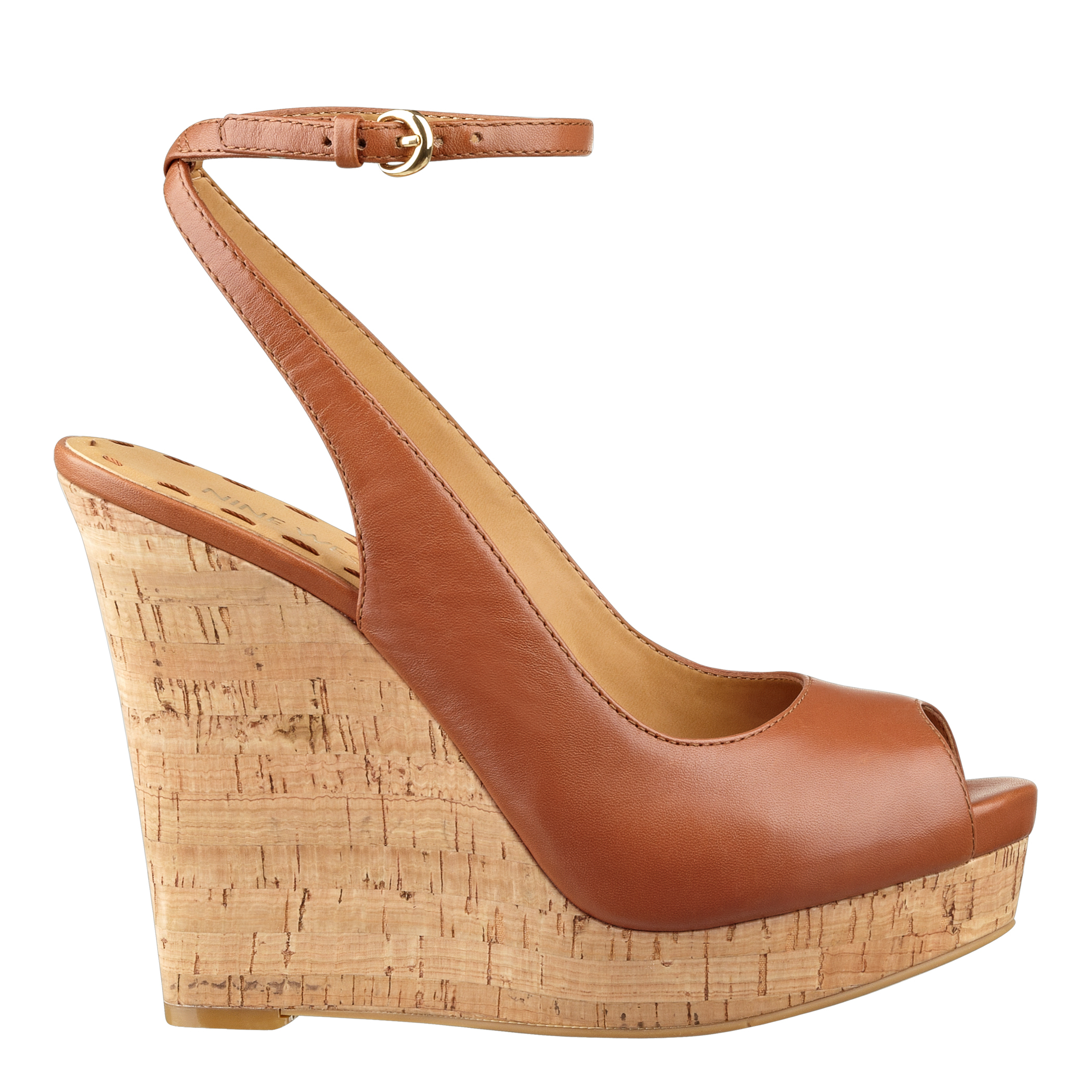 cognac peep toe wedges