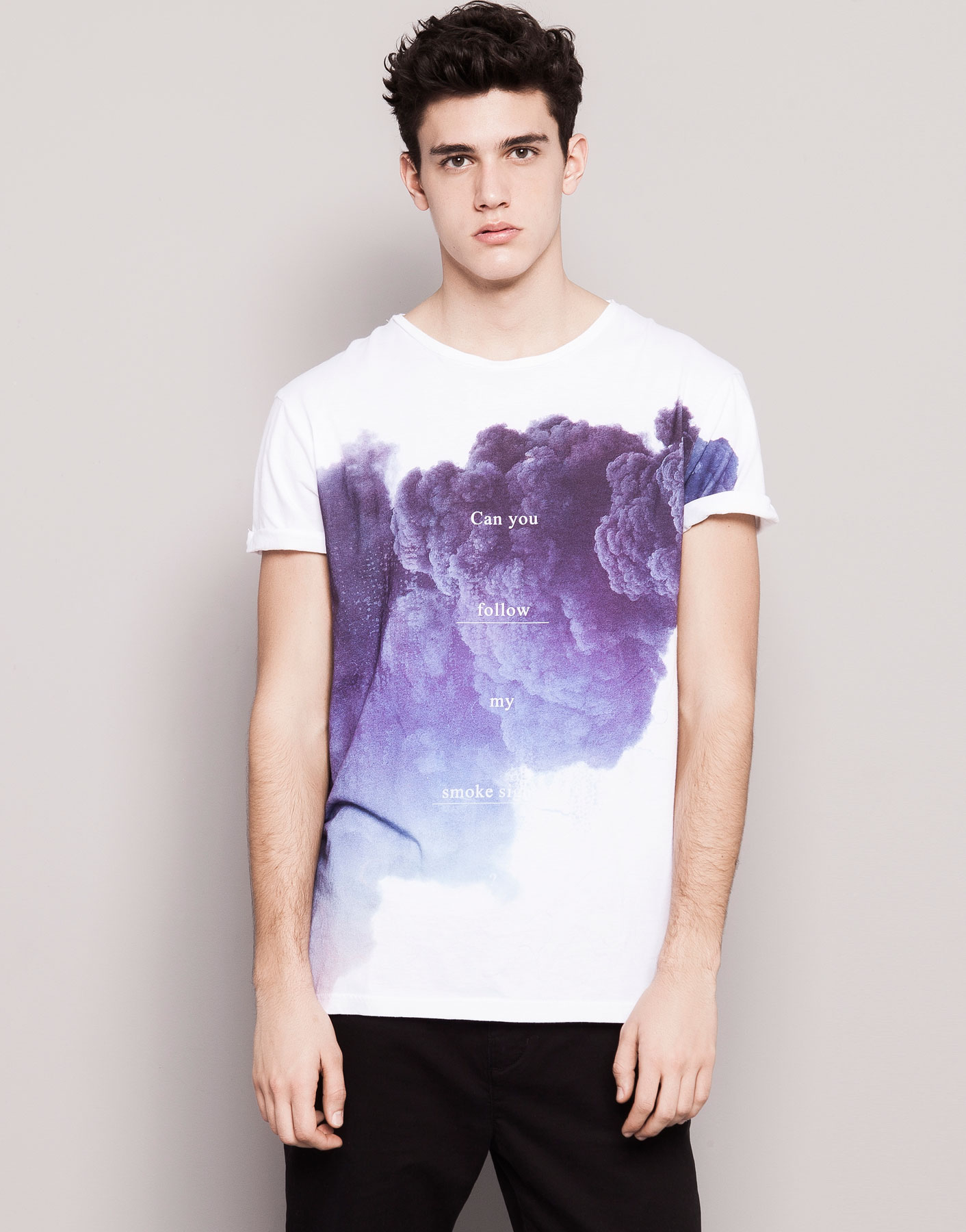 Pull&bear Smoke Text T-Shirt in White for Men | Lyst