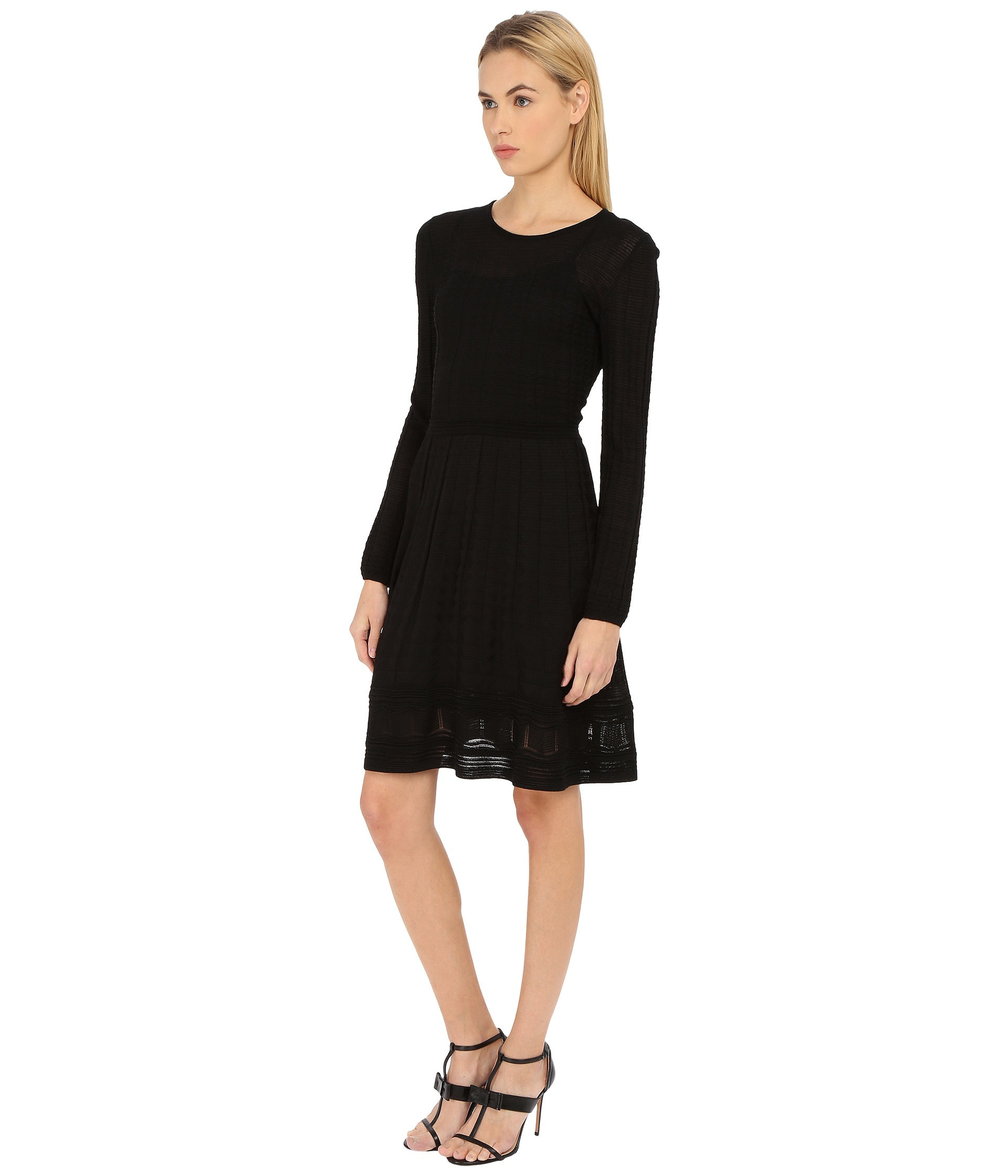 Lyst M Missoni Solid Long Sleeve Dress in Black
