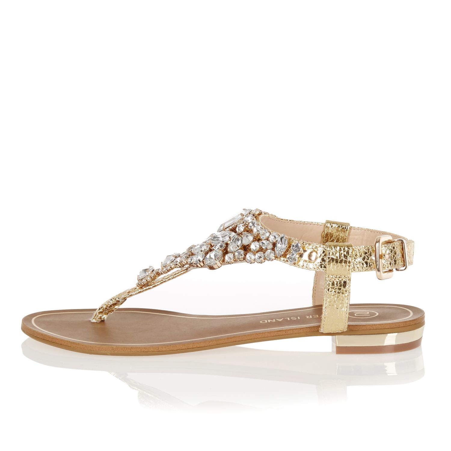River Island Gold Metallic Embellished Sandals in Brown | Lyst
