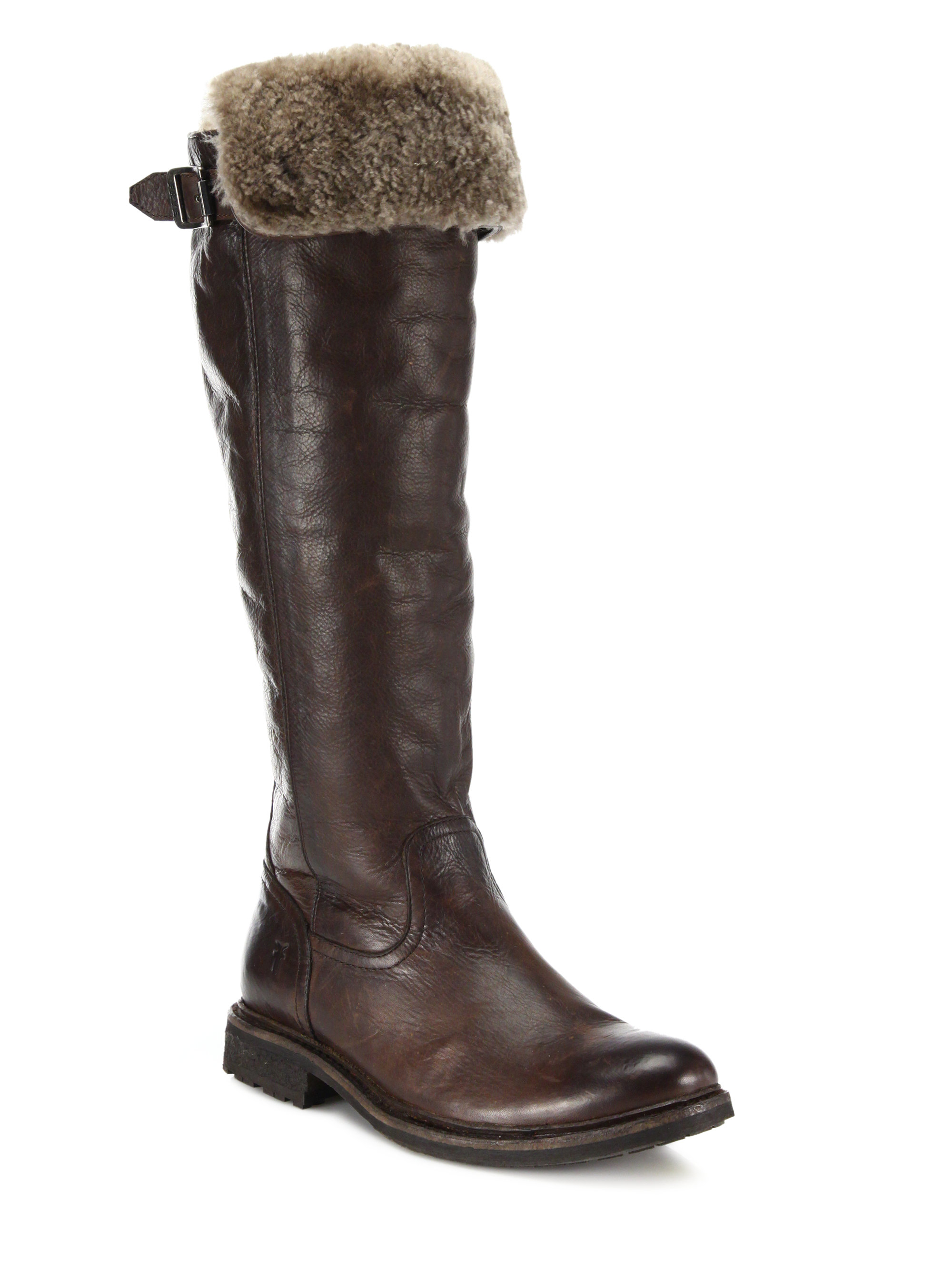 Frye Mara Leather & Shearling Over-the-knee Boots in Brown | Lyst