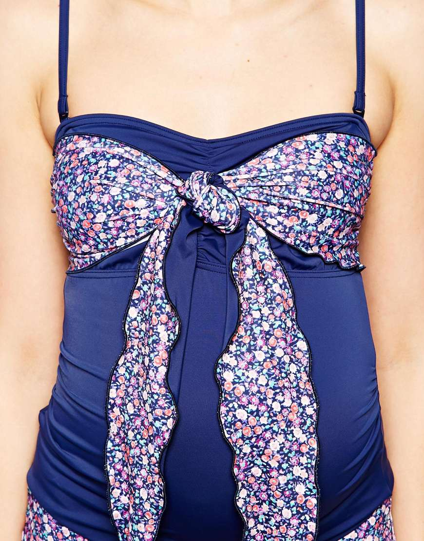 ASOS Exclusive Swimwear Tankini Top With Floral Print in Blue Lyst